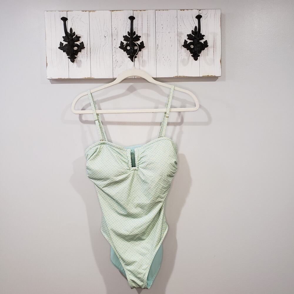 Vineyard Vines Womens M One Piece Swimsuit Green Geometric Removable Strap